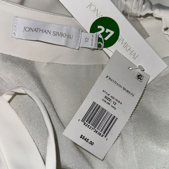 NWT SIMKHAI Eilish button-embellished crepe halterneck mini dress Ivory Size 12 - Picture 13 of 15